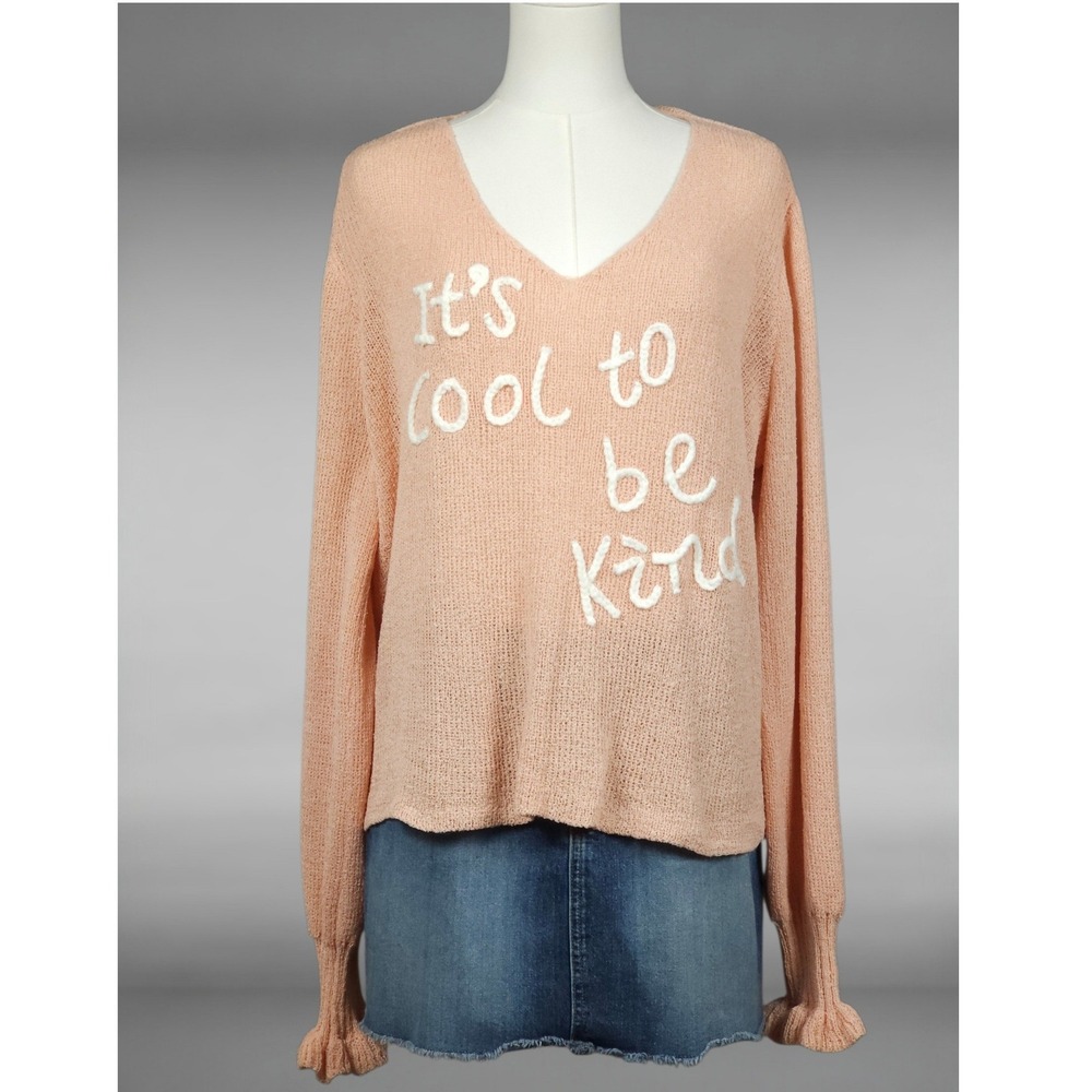 Soft Girl Pastel Graphic Open‎ Knit Ruffle Sweater Slouchy Peach Womens M